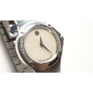 Movado Museum SE Watch 0.18cttw Diam. Bezel MOP Dial 84-G4-1851 Long 7.5" Band